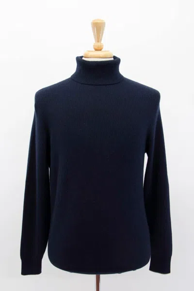 Pre-owned Brunello Cucinelli Nwt$3650  Mens 100% Cashmere Rib Turtleneck Sweater 50/40 A242 In Blue