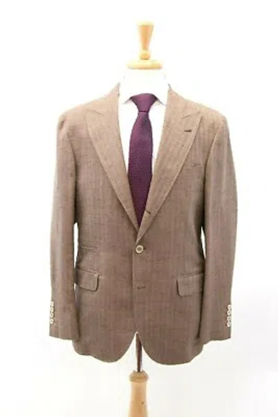 Pre-owned Brunello Cucinelli Nwt$3995  Men's 100% Silk Herringbone Sport Coat 50/ 40us A211 In Brown
