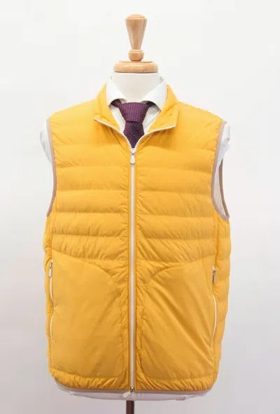 Pre-owned Brunello Cucinelli Nwt$5250  Quilted Goosedown Vest W/logo Engraved Hardware A238 In Yellow