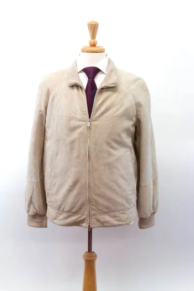 Pre-owned Brunello Cucinelli Nwt$7995  Leather Suede Puffer Bomber Jacket W/logo Zip M A232 In Khaki-taupe