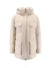 Brunello Cucinelli Nylon And Cotton Hooded Down Jacket In Neutral