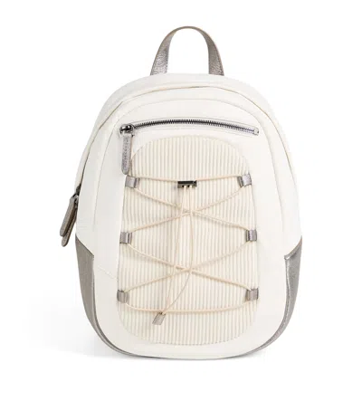 Brunello Cucinelli Kids' Nylon And Lamé Leather Backpack In Neutral