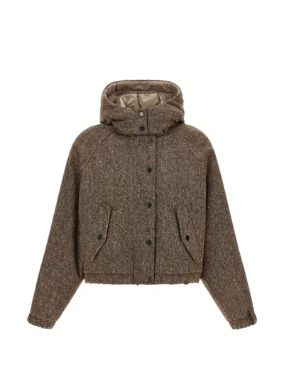 Brunello Cucinelli Nylon And Wool Down Jacket In Brown