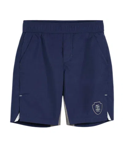 Brunello Cucinelli Kids' Nylon Bermuda Shorts With Logo In Blue
