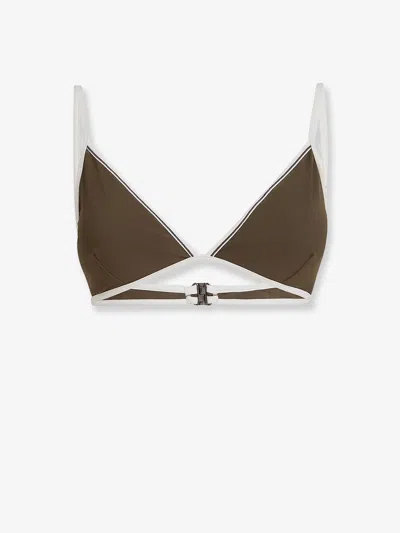 Brunello Cucinelli Nylon Bikini Top With Monile Details In Gray