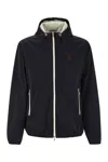 Brunello Cucinelli Membranated Nylon Jacket With Logo And Hood In Blue