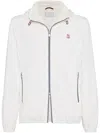 Brunello Cucinelli Men Bonded Nylon Hooded Outerwear Jacket With Logo In White