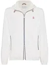 Brunello Cucinelli Men Bonded Nylon Hooded Outerwear Jacket With Logo In White