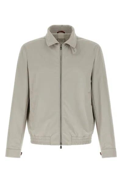 Brunello Cucinelli Men Nylon Bomber Jacket In Gray
