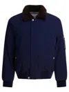 Brunello Cucinelli Nylon Down Jacket With A Shearling Collar In Blue