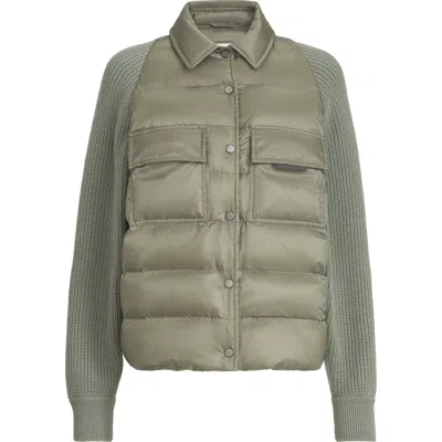 Brunello Cucinelli Nylon Down Jacket With Monili In Green