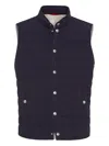 Brunello Cucinelli Quilted High Neck Sleeveless Jacket In Blue