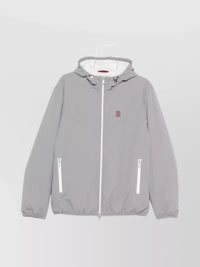 Brunello Cucinelli Nylon Jacket With Hood And Pockets In Gray