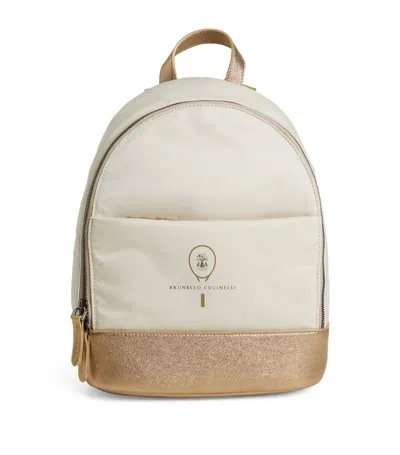 Brunello Cucinelli Kids' Nylon-lamé Calfskin Tennis Backpack In Neutrals