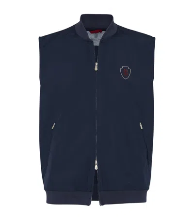 Brunello Cucinelli Nylon Logo Gilet In Blue
