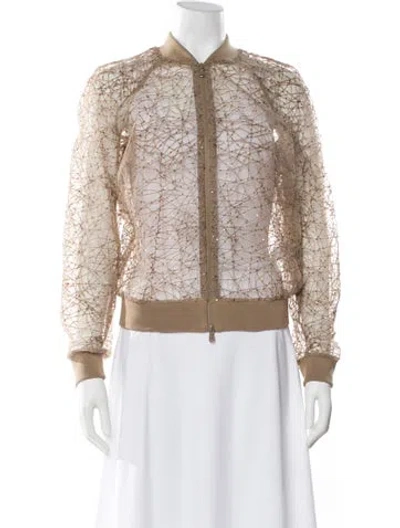 Pre-owned Brunello Cucinelli Nylon Patterned Bomber Jacket W/ Tags In Neutral