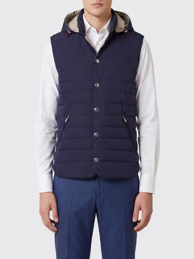 Brunello Cucinelli Nylon Quilted Hooded Vest In Blue
