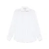 Brunello Cucinelli Men Chalk Stripe Linen Easy Fit Shirt With Spread Collar