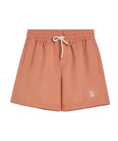 Brunello Cucinelli Kids' Nylon Swim Shorts With Logo In Multi
