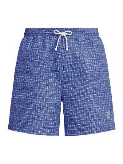Brunello Cucinelli Nylon Swimsuit With Flower Print In Blue
