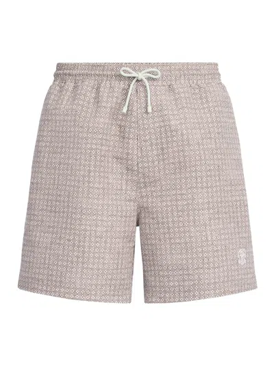 Brunello Cucinelli Nylon Swimsuit With Flower Print In Brown
