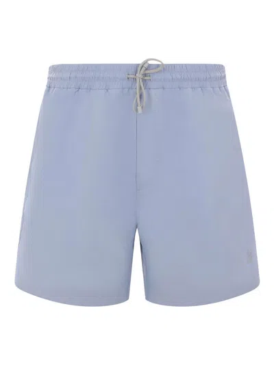 Brunello Cucinelli Nylon Swimsuit With Logo Embroidery In Azul