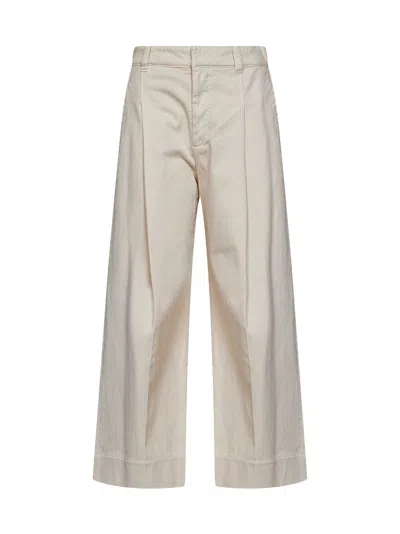 Brunello Cucinelli Oat Milk Denim-effect Twill A-line Pleated Trousers In White