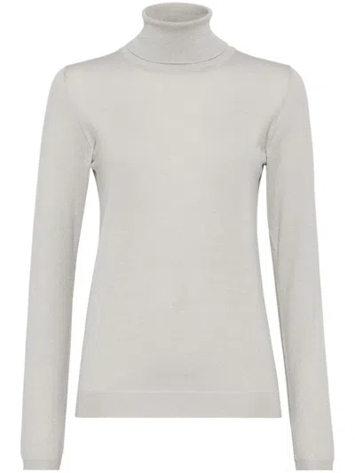 BRUNELLO CUCINELLI OFF WHITE BLEND KNITTED SWEATERS