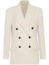 Brunello Cucinelli Double-breasted Jacket With Luxurious Cotton-wool Blend And Elegant Detailing In Off White