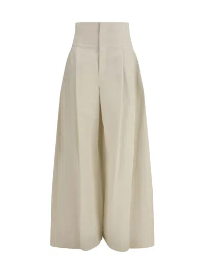 Brunello Cucinelli Off White Flared Pleated Pants