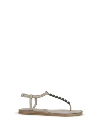 Brunello Cucinelli Off White T-strap Sandals