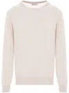 Brunello Cucinelli Crew Neck Cashmere Sweater With Ribbed Cuffs In Off White