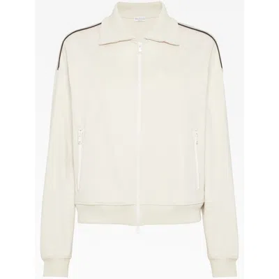 Brunello Cucinelli Off White Zip Jacket In Neutral