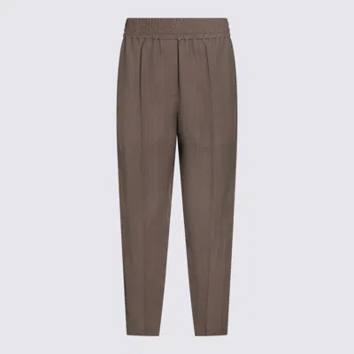 Brunello Cucinelli Olive Brown Linen-viscose Blend Pants