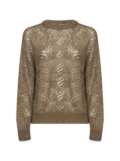 Brunello Cucinelli Olive Dazzling Abstract Leaf Sweater In Brown
