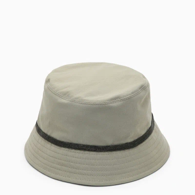 Brunello Cucinelli Olive Green Cotton And Linen Bucket Hat In Multicolor