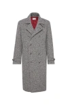 Brunello Cucinelli Men One-and-a-half-breasted Coat In Herringbone Virgin Wool In Black