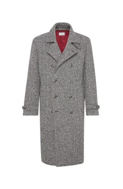 Brunello Cucinelli Men One-and-a-half-breasted Coat In Herringbone Virgin Wool In Animal Print