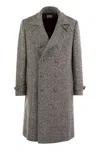 Brunello Cucinelli Men One-and-a-half-breasted Coat In Herringbone Virgin Wool