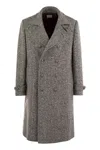 Brunello Cucinelli Men One-and-a-half-breasted Coat In Herringbone Virgin Wool In Black/white
