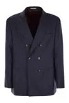 Brunello Cucinelli One And A Half Breasted Deconstructed Jacket In Virgin Wool In Blue