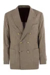 Brunello Cucinelli Men One-and-a-half Breasted Deconstructed Jacket In Checked Flannel In Brown