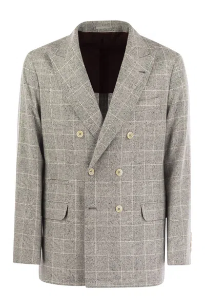 BRUNELLO CUCINELLI BRUNELLO CUCINELLI ONE-AND-A-HALF-BREASTED DECONSTRUCTED JACKET IN PRINCE OF WALES
