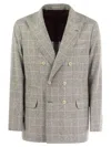 Brunello Cucinelli Prince Of Wales Checked Silk-blend Blazer In Pearl