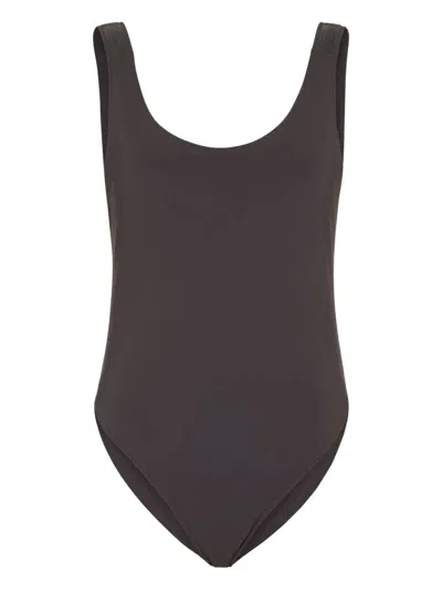 Brunello Cucinelli One Piece Swimsuit Scoop Neck Low Back In Gray