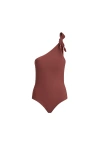 Brunello Cucinelli One Shoulder Swimsuit High Cut Embellished Knot In Burgundy