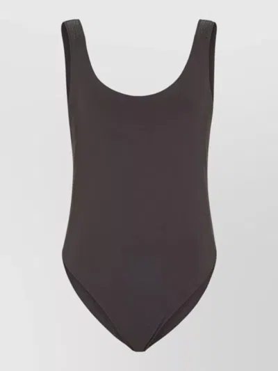 Brunello Cucinelli One Piece Swimsuit Scoop Neck Low Back In Gray