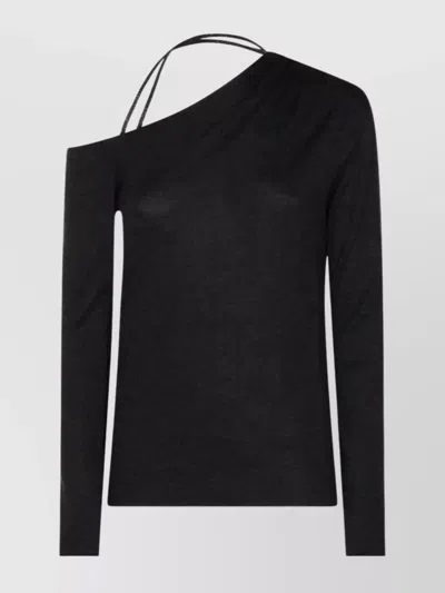 Brunello Cucinelli One-shoulder Long Sleeve Knit Top In Black