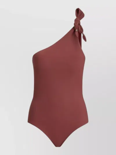 Brunello Cucinelli One Shoulder Swimsuit High Cut Embellished Knot In Burgundy