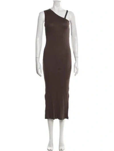 Pre-owned Brunello Cucinelli One-shoulder Midi Length Dress In Brown